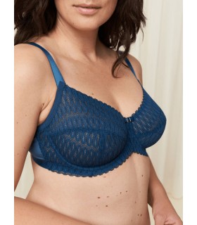 Triumph Amourette Charm W, Underwired, Lace,Non Padded,Full Cup Bra In  Blue-dark